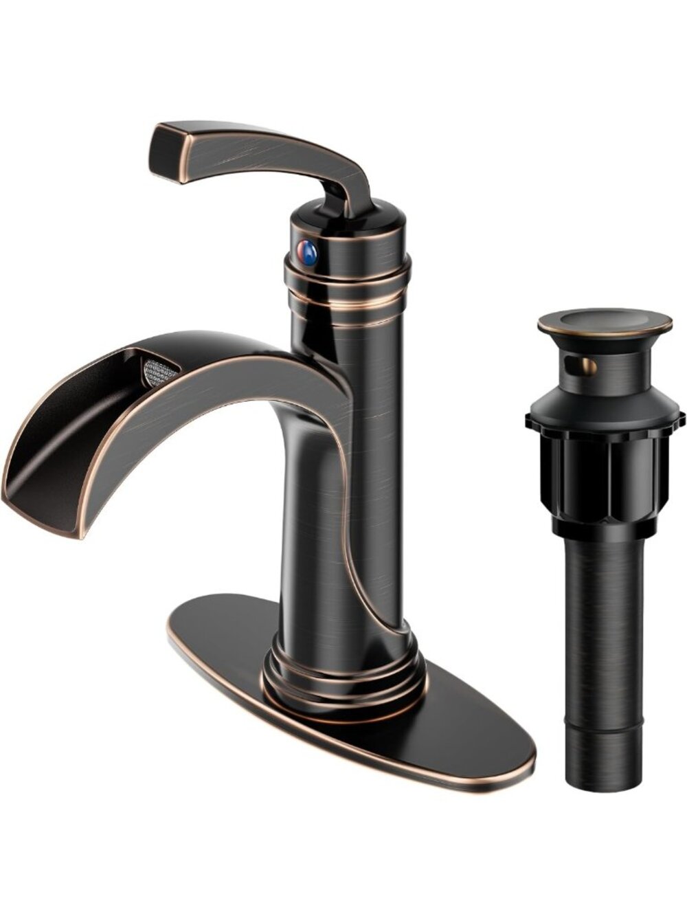 Elegant Antique Waterfall Bathroom Sink Faucet - Single Handle, 1 Hole, Bronze